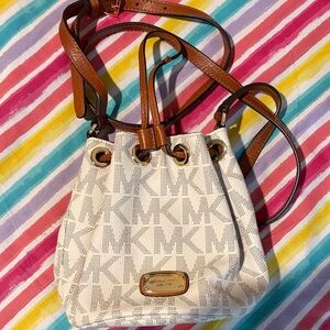 Michael Kors Monogrammed White and Brown Shoulder Bag